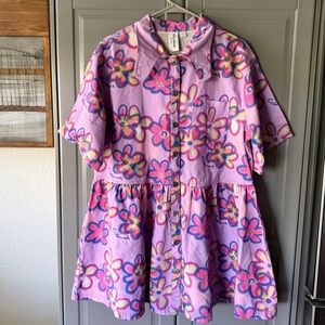 COLLUSION Asos Floral Print Twill Button Down Smock Dress, Purple, 12